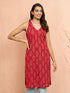 Women's Red Floral Print Cambric Kurta